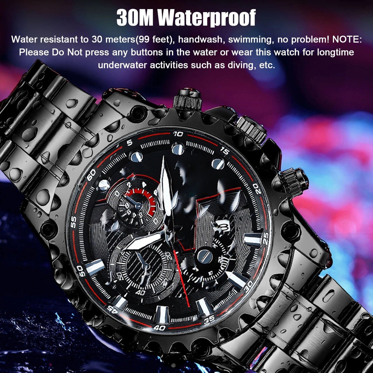 Men's Silver Sports Water Resistant Chrono Watch