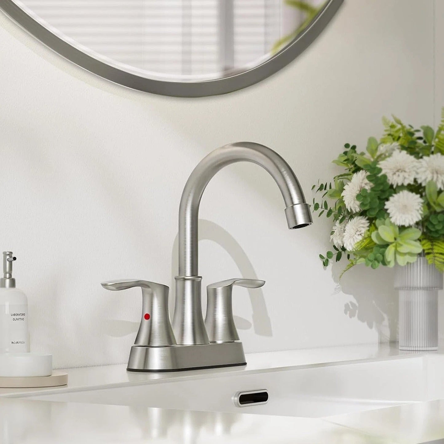 Modern 3 Hole Bathroom Faucet Brushed Nickel Mixer