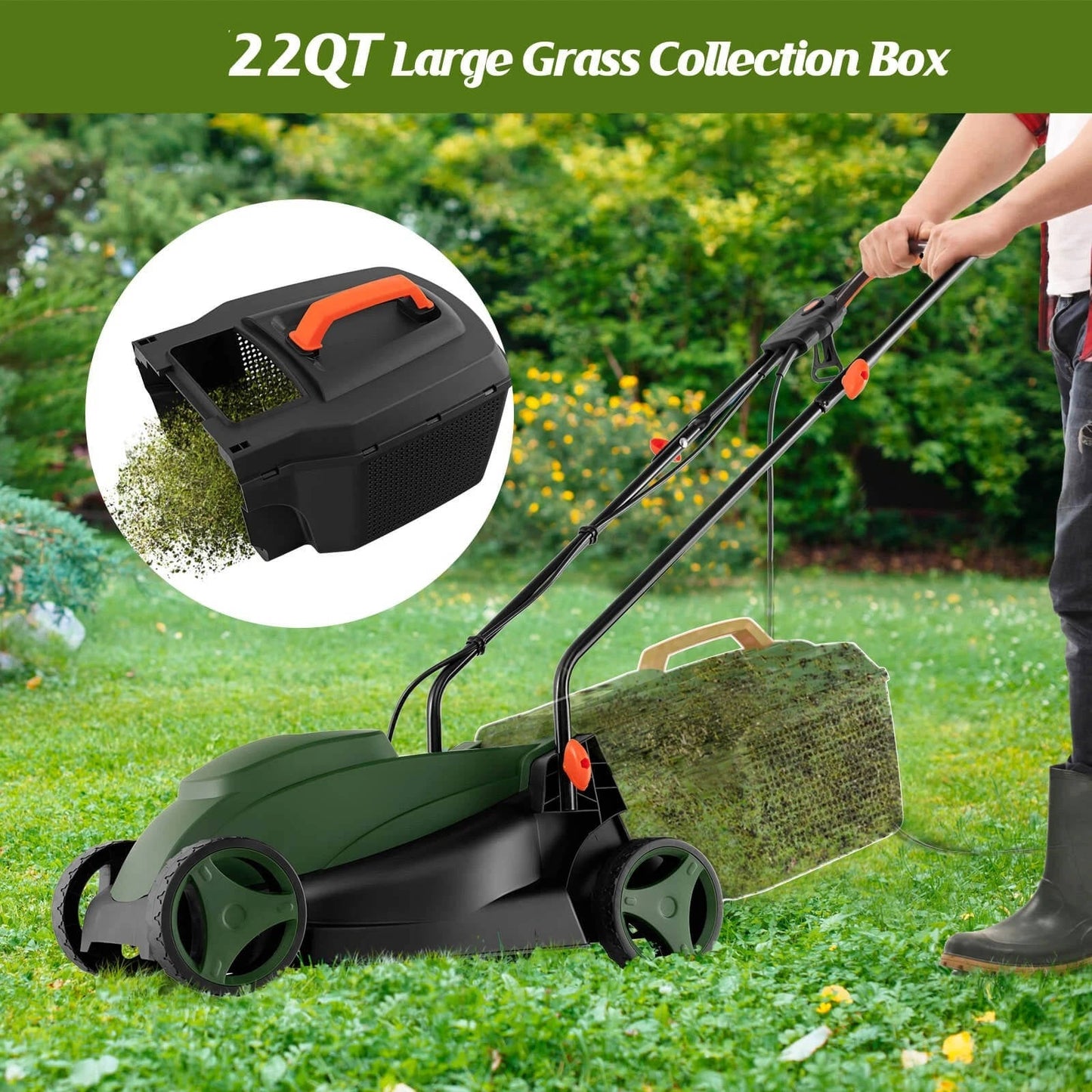 Electric Walk Behind Lawn Mower with Collection Bag