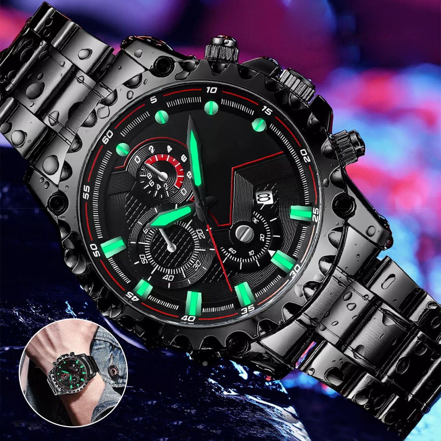 Men's Silver Sports Water Resistant Chrono Watch - Halri