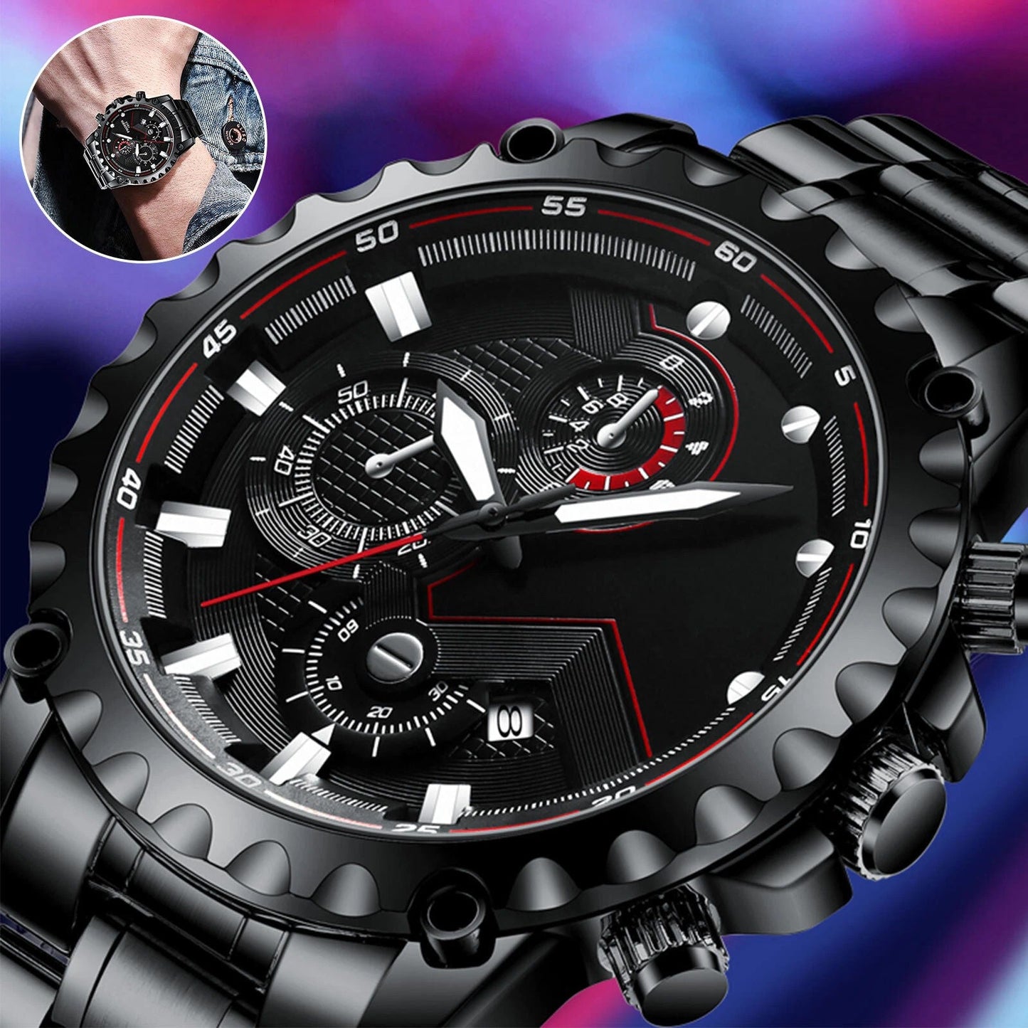 Men's Silver Sports Water Resistant Chrono Watch