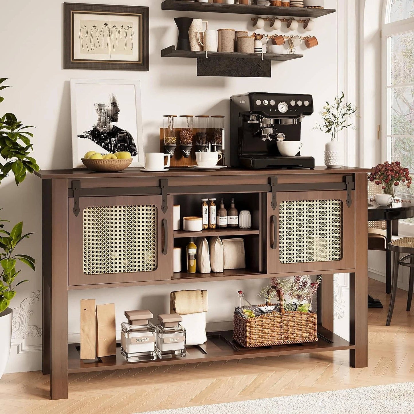 Farmhouse Kitchen Storage Cabinet with Wood Door & Shelving