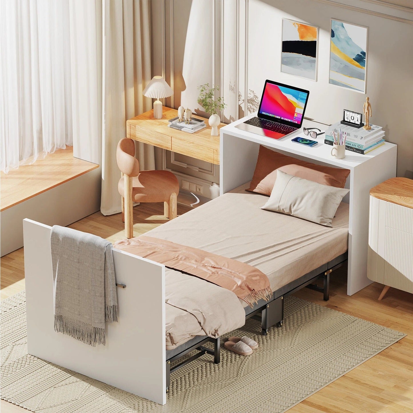 Space Saving Wall Bed with Desk and Mattress - Halri