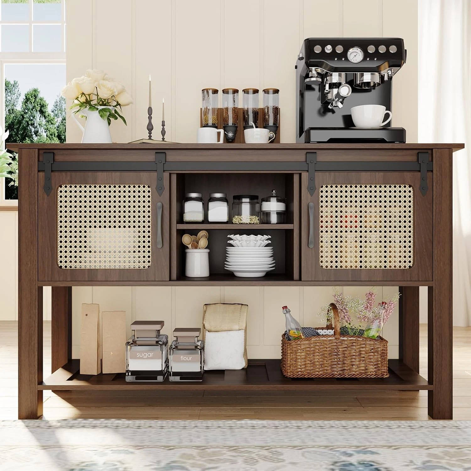 Farmhouse Kitchen Storage Cabinet with Wood Door & Shelving - Halri
