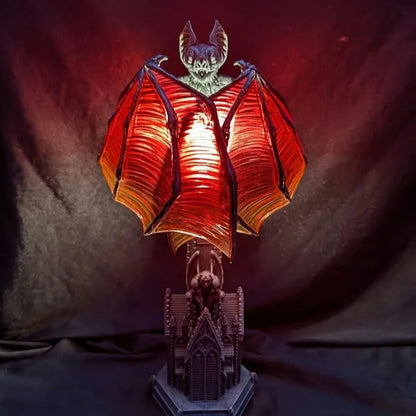 Dark Gothic Bat Table Lamp with Red Accents - Halri