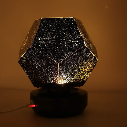 Geometric lamp with starry design on a brown background