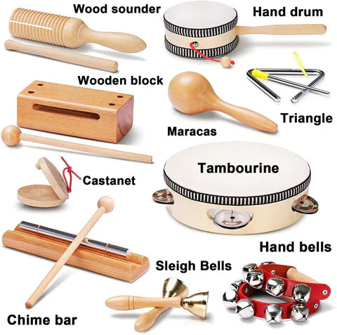 Kids Wooden Music Set - 10 Piece Rhythm Instruments