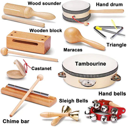 Kids Wooden Music Set - 10 Piece Rhythm Instruments