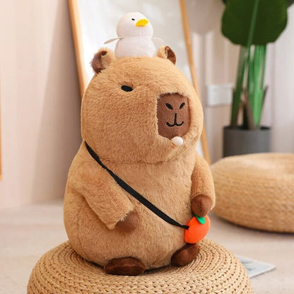 Soft Cuddly Capybara with Bright Orange Toy