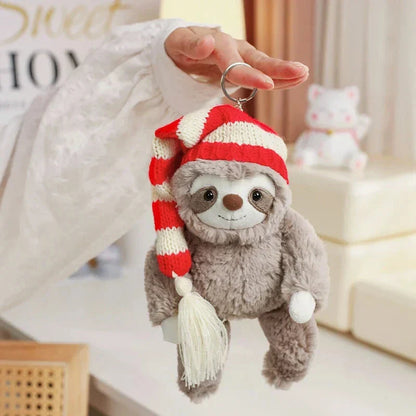 Cute Sloth Christmas Plush Toy with Stripe Hat