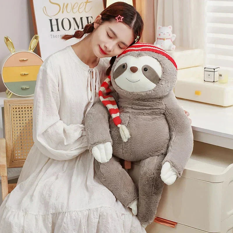 Cute Sloth Christmas Plush Toy with Stripe Hat - Halri