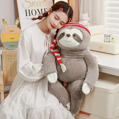Cute Sloth Christmas Plush Toy with Stripe Hat - Halri