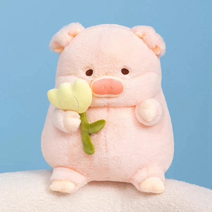 Cute Piggy Holding Floral Soft Toy