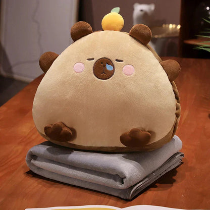 Adorable Capybara Soft Stuffed Pillow Blanket Set