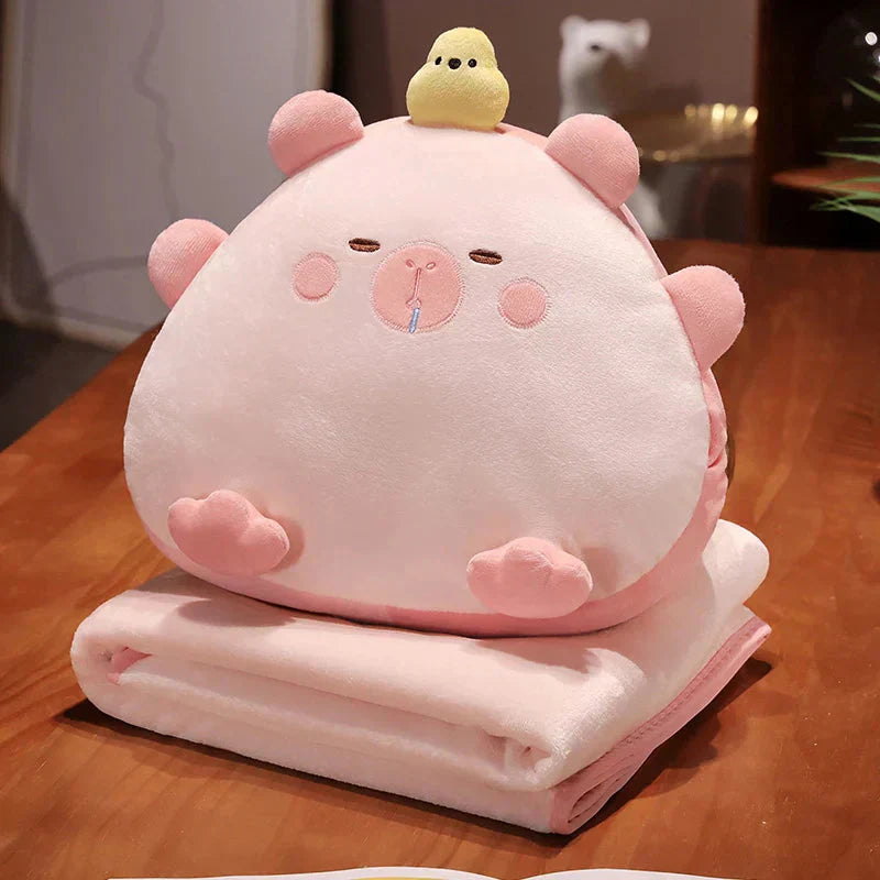 Adorable Capybara Soft Stuffed Pillow Blanket Set