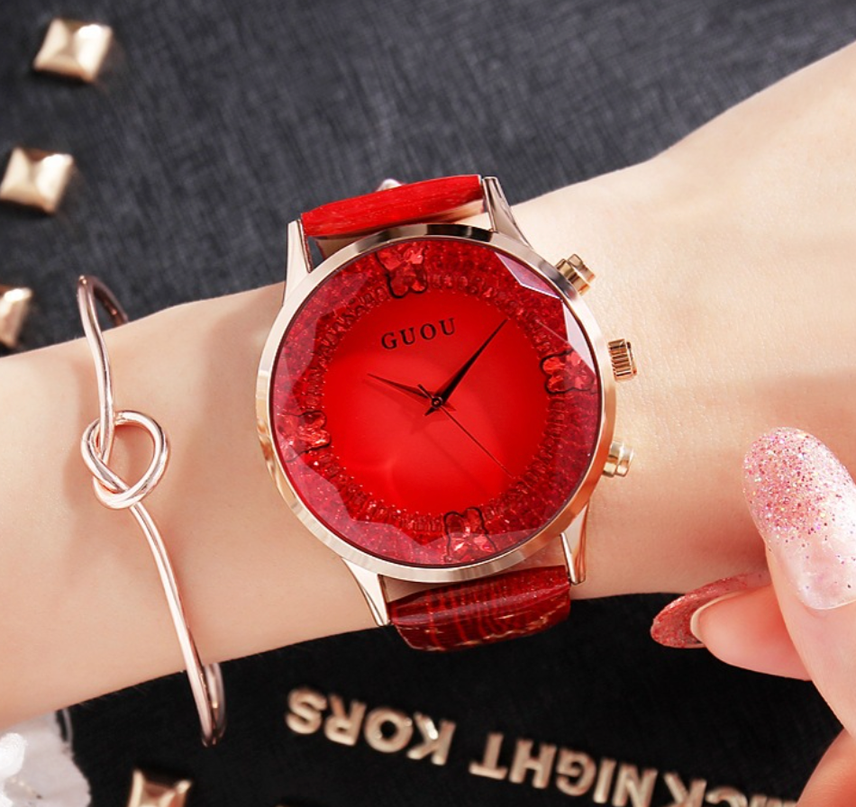 Elegant Diamond Real Leather Women's Watch - Halri
