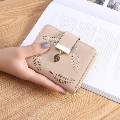 Luxury Brown Leather Wallet with Leaf Accent