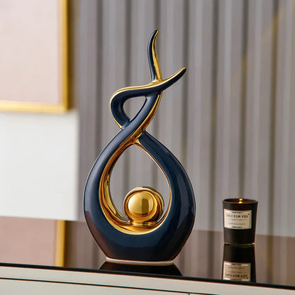Elegant Ceramic Art Statue with Gold Details