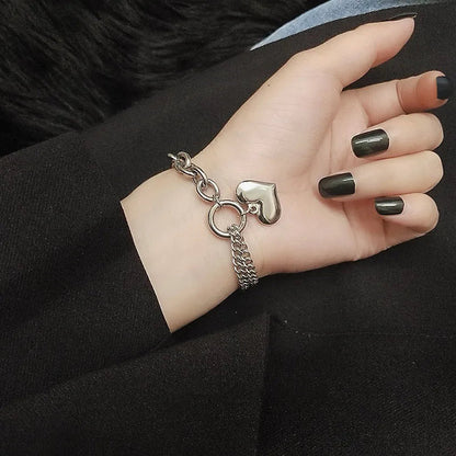 Simple Chain Paperclip Heart Charm Bracelet