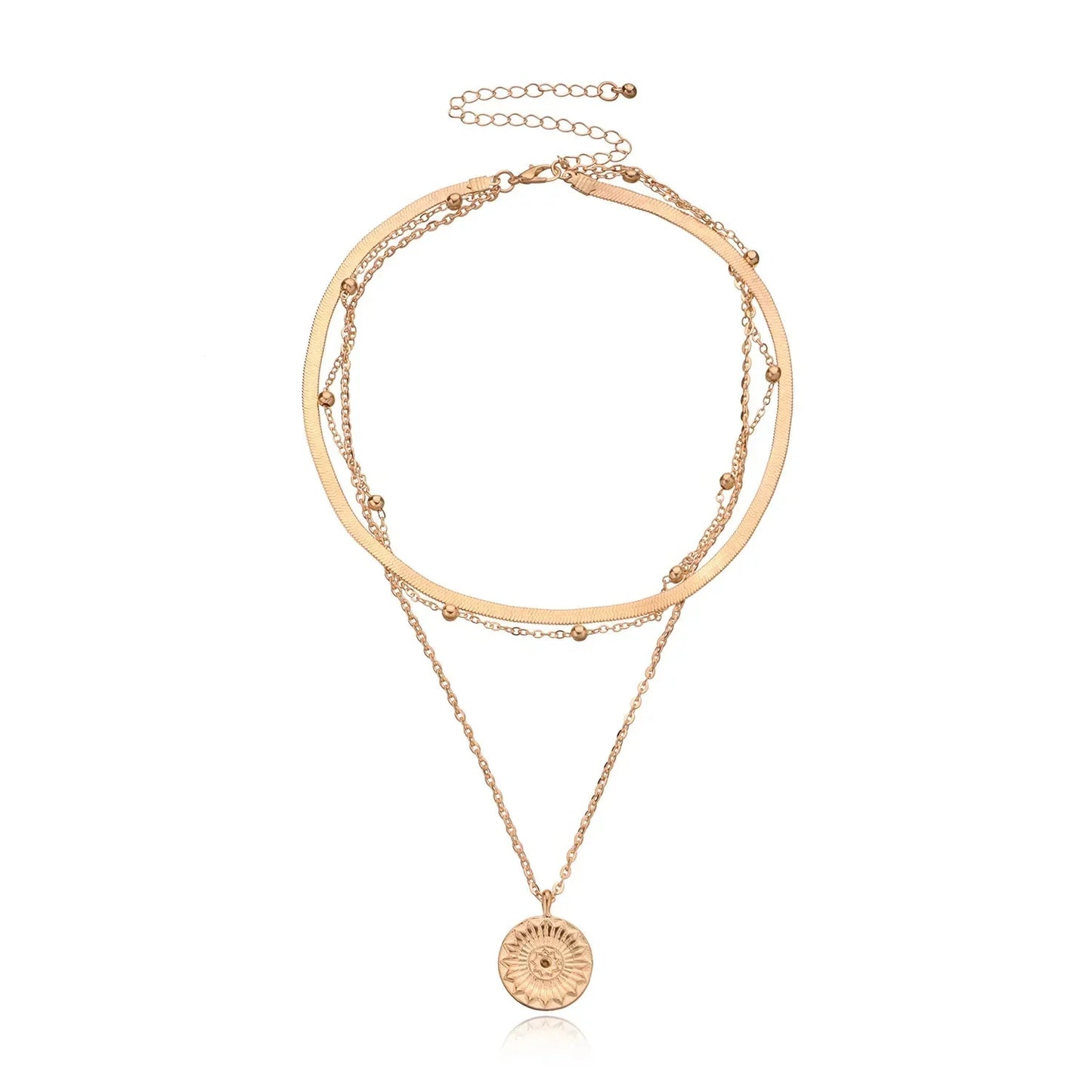 Delicate Flower Pendant Chain Layering Necklace Set - Halri