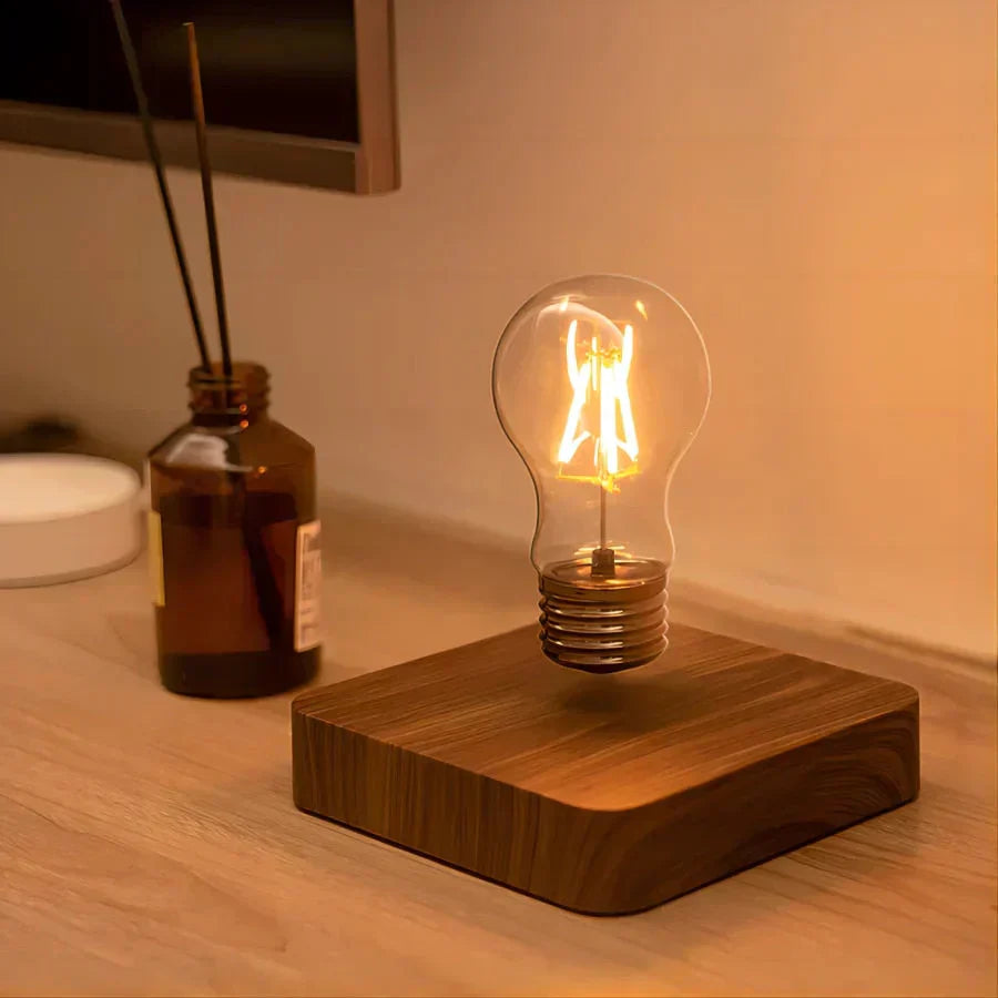 Floating LED Bulb with Wooden Table Base