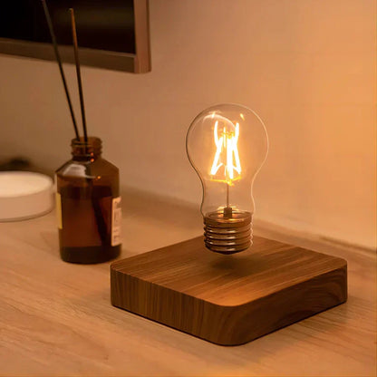 Floating LED Bulb with Wooden Table Base