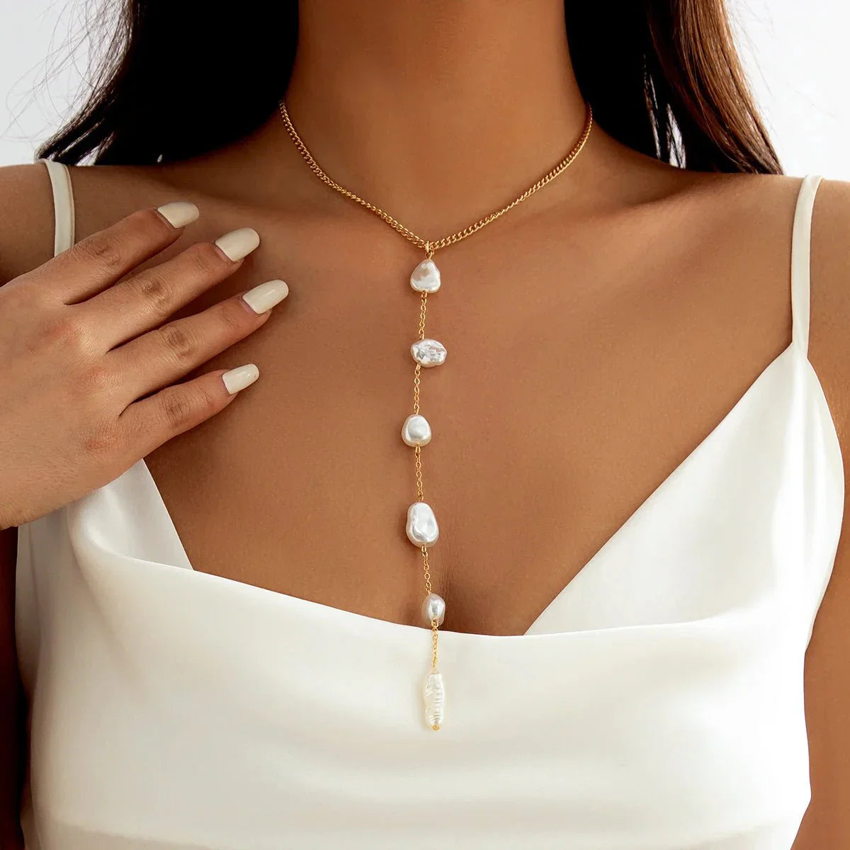 Elegant White Pearl Pendant Tassel Necklace - Halri