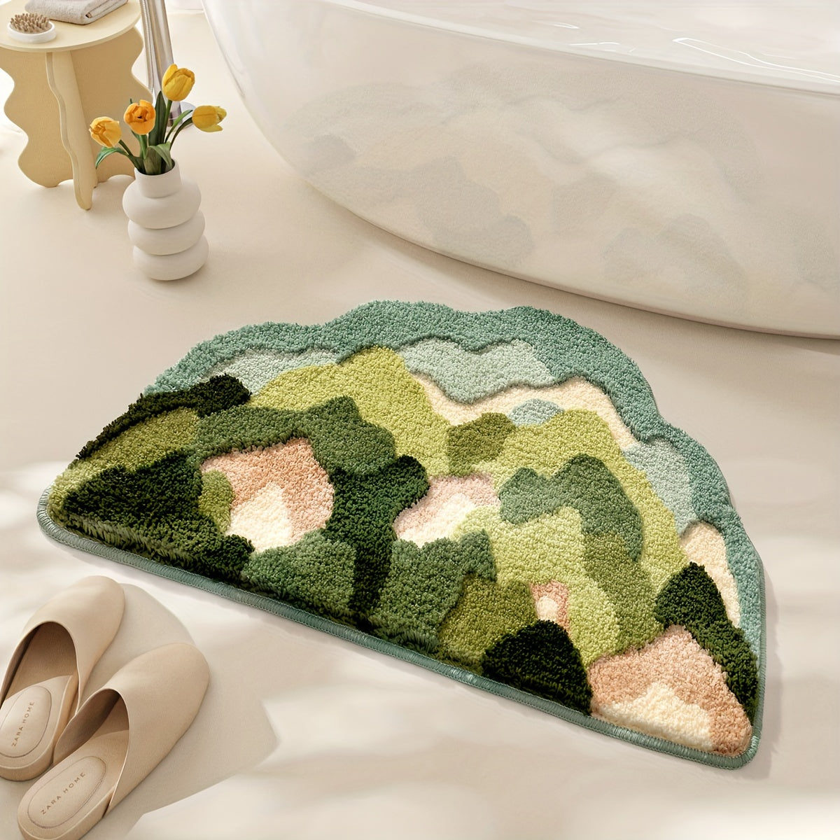 Plush Floral Bath Mat, Non-Slip Luxury Bathroom Rug