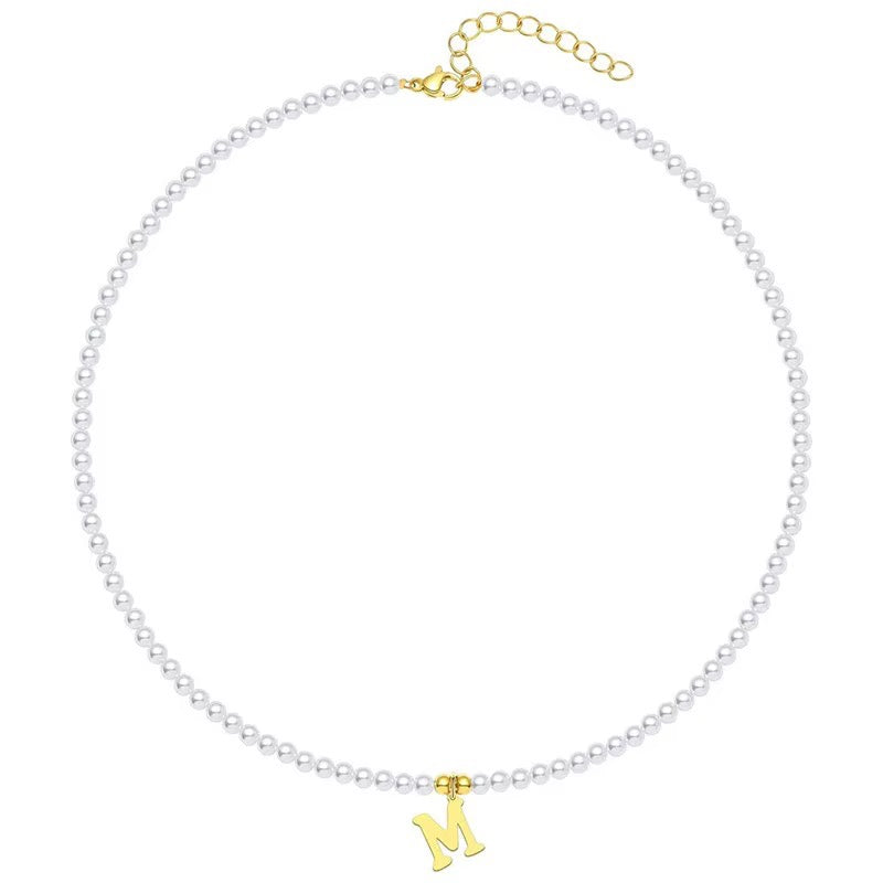 Luxurious Gold Pearl Monogram Necklace
