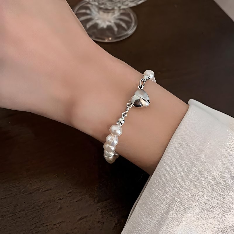 Lovely Pearl Magnet Clasp Necklace and Cuff Set