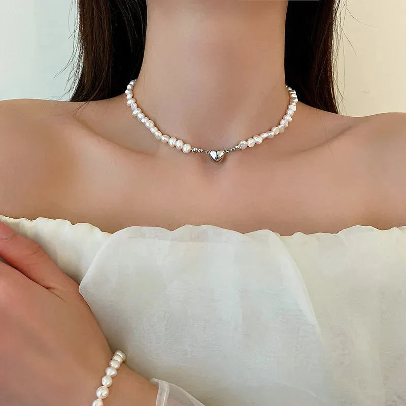 Lovely Pearl Magnet Clasp Necklace and Cuff Set - Halri