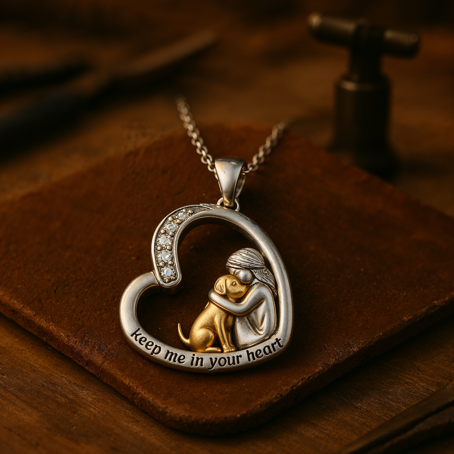 Shiny Heart Dog Pendant Necklace with Sparkling Zirconia - Halri