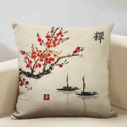 Traditional Japanese Inspired Mount Fuji Pillow Cover