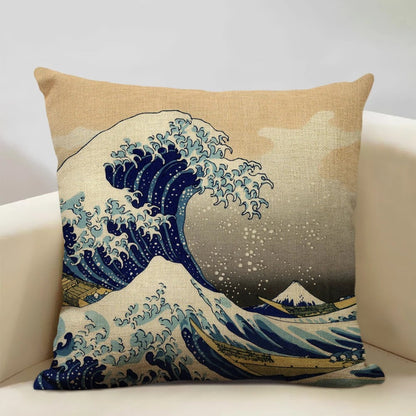 Traditional Japanese Inspired Mount Fuji Pillow Cover