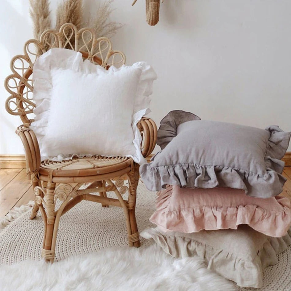 Soft Ruffled Linen Pillow Cover - Halri