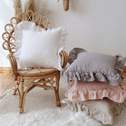 Soft Ruffled Linen Pillow Cover - Halri