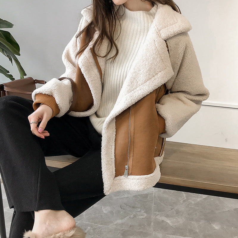 Ladies Soft Leather Zip Up Winter Coat