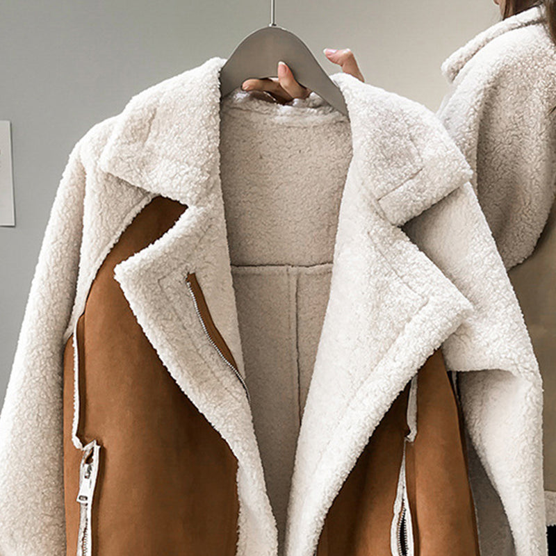 Ladies Soft Leather Zip Up Winter Coat