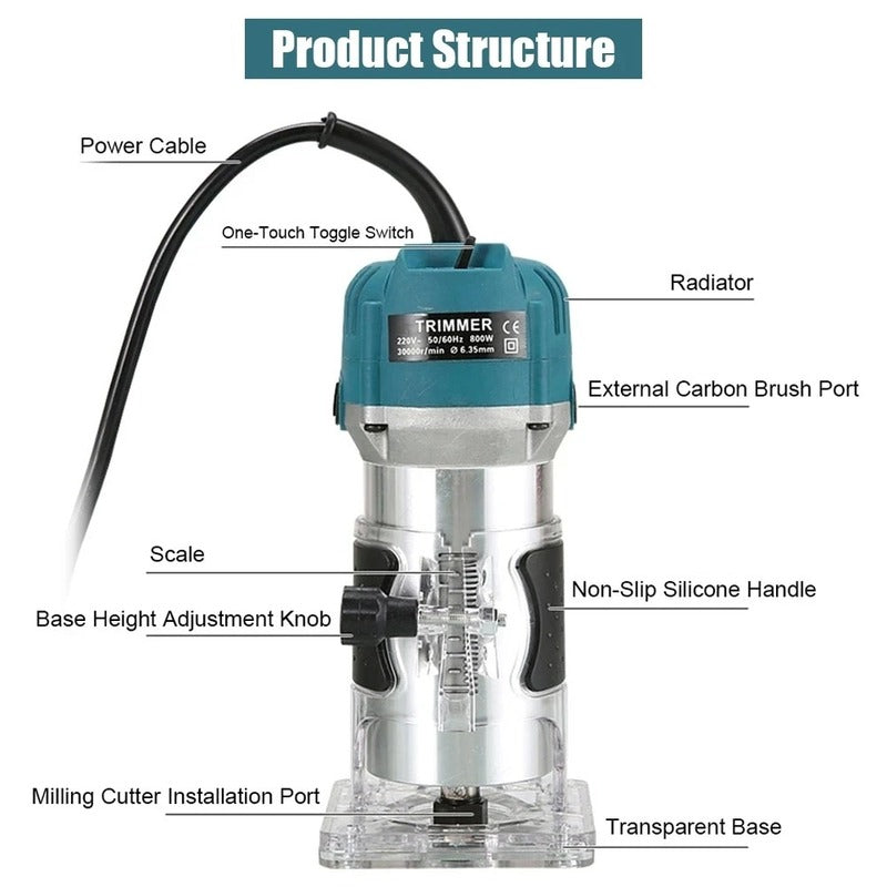 Powerful 800W Electric Wood Trimmer Router Tool