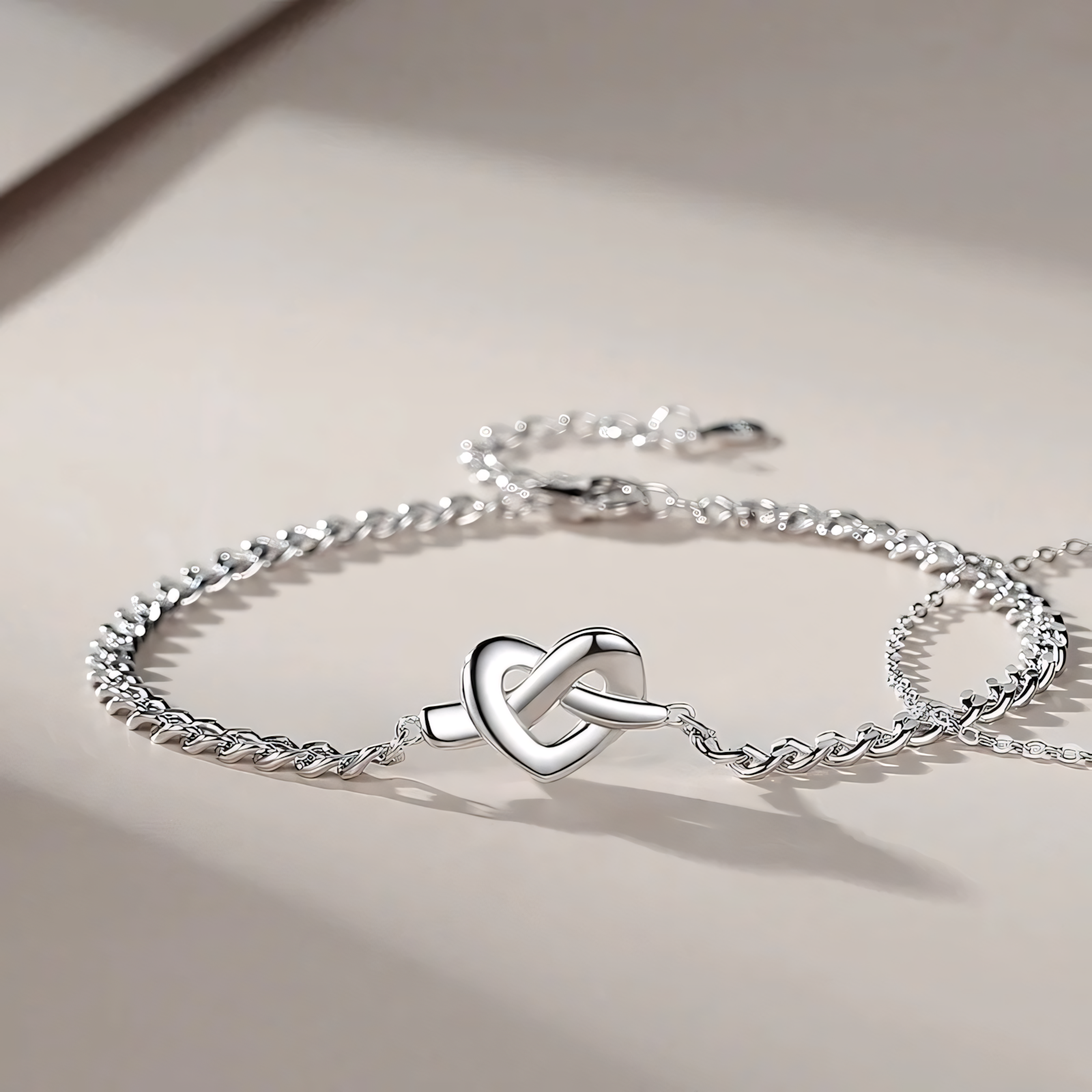 Delicate Sterling Silver Heart Charm Bracelet - Halri