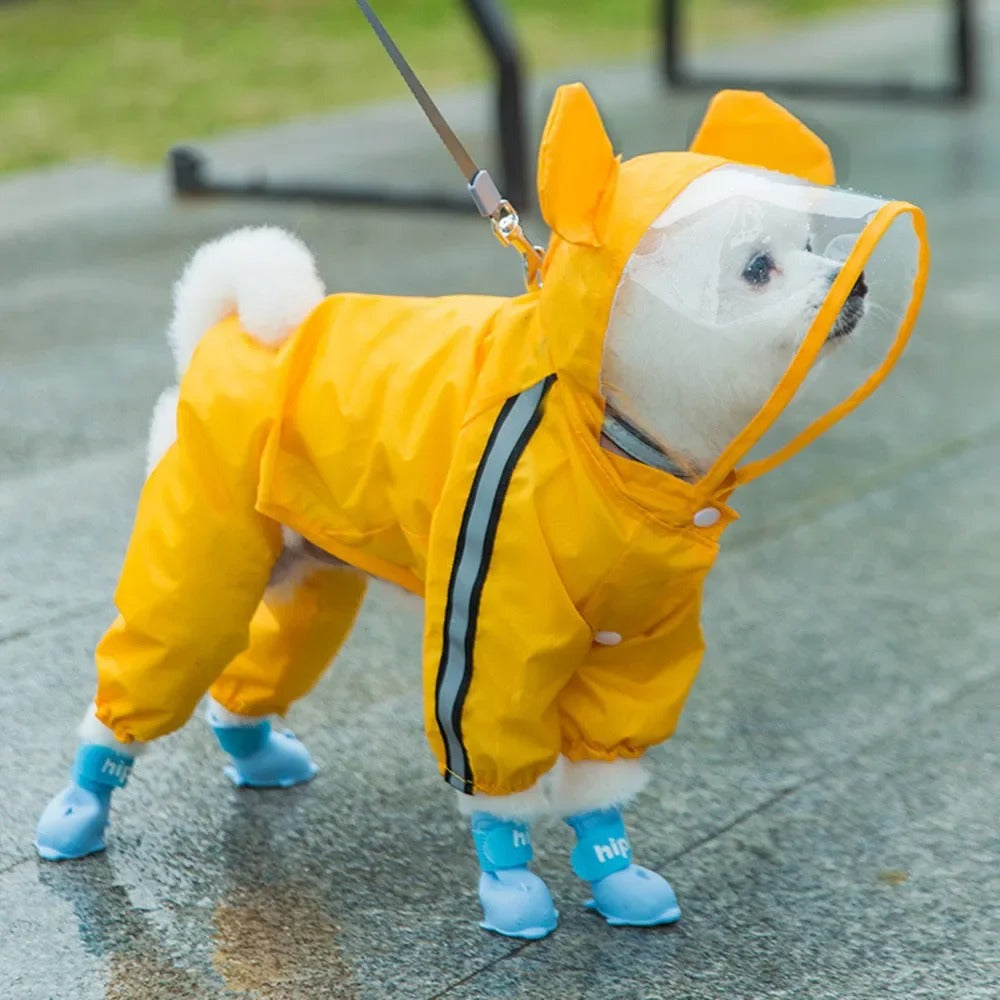 Cute Bear Dog Rain Jacket with Reflective Strips