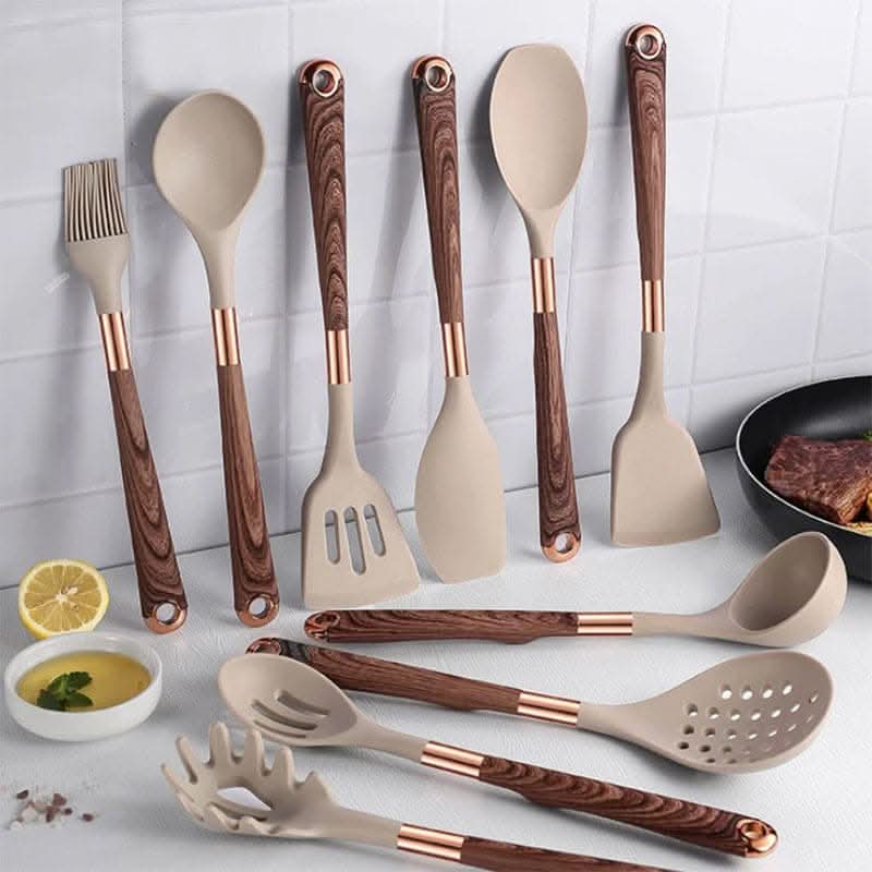 Non-Stick 10-Piece Silicone Kitchen Utensil Set - Halri