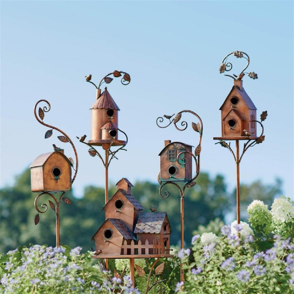 Decorative Iron Birdhouse Garden Ornament - Halri