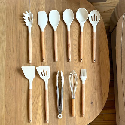 Eco-Friendly Silicone Kitchen Utensil Set with Wood Handles - Halri