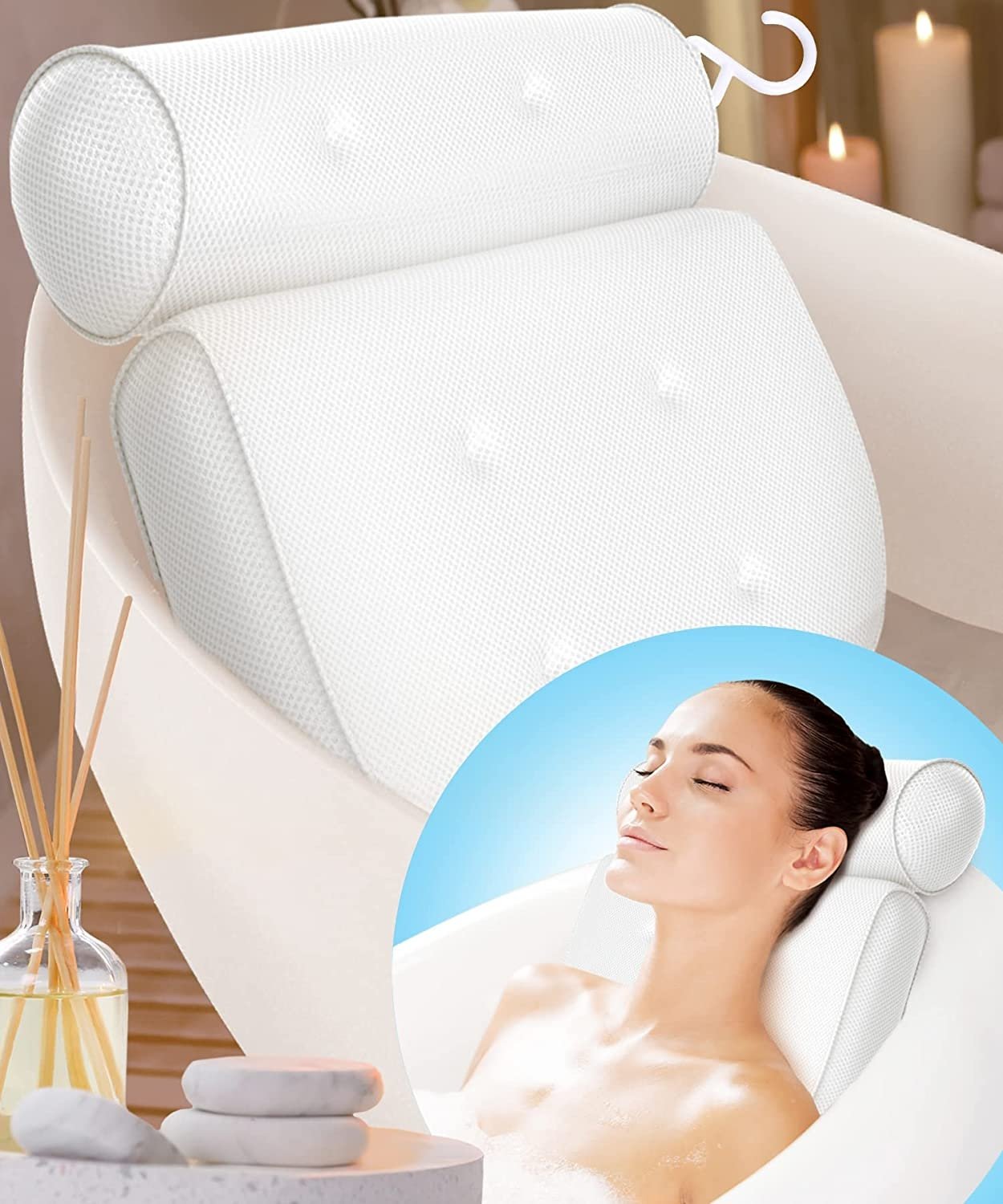 Comfortable Bathtub Head Rest Pillow with Strong Suction Cups - Halri