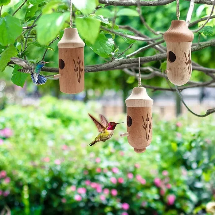 Natural Wood Birdhouse for Outdoor Gardens