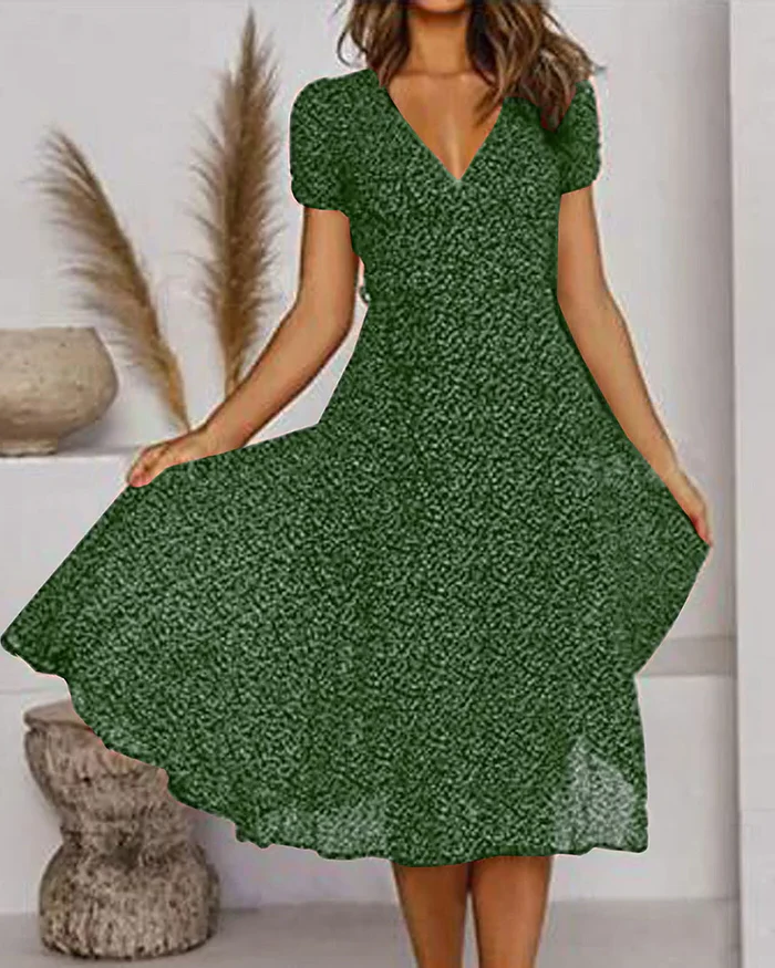 Pretty V Neck Flowy Summer Dress