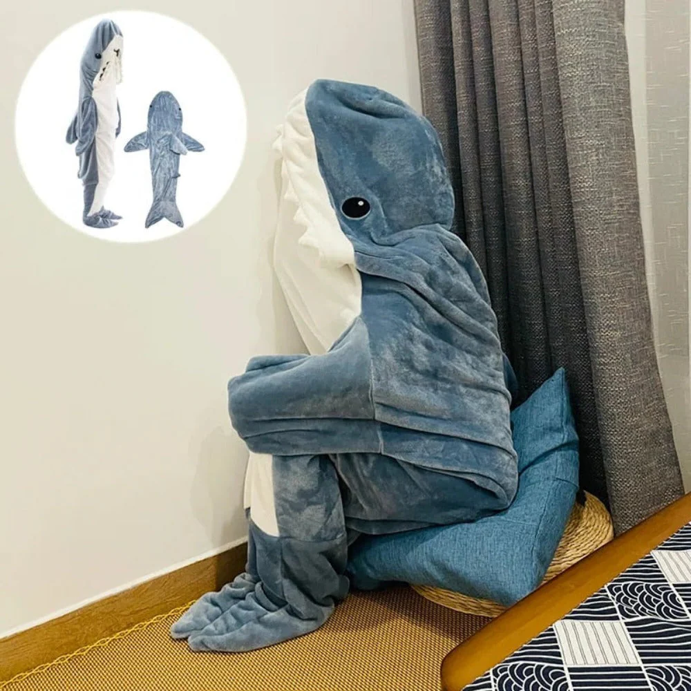 Plush Shark Hooded Throw Blanket