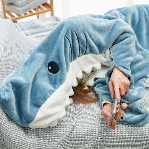 Plush Shark Hooded Throw Blanket
