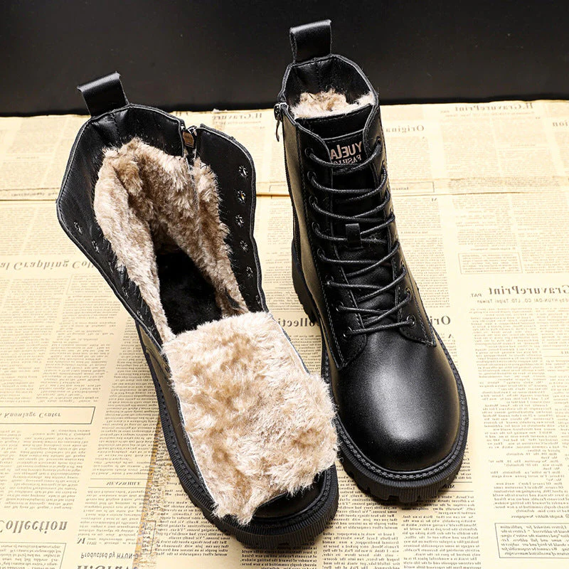 Tough Waterproof Black Leather Snow Boots - Halri